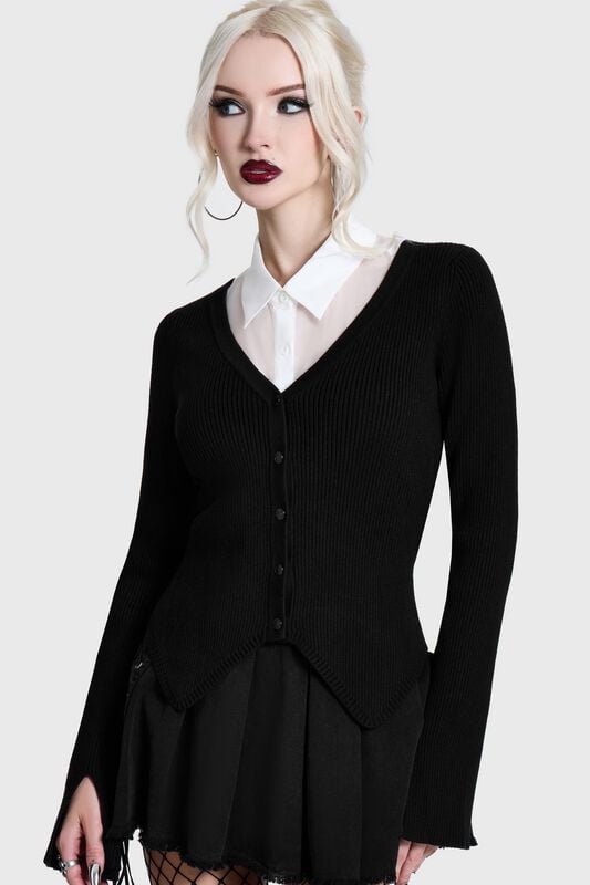 Gilets & Ponchos Gothic de KIHILIST by KILLSTAR - Skultra V Neck Cardigan - XS à 4XL - pour Femme - noir - KIHILIST by KILLSTAR