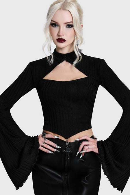 T-shirt manches longues Gothic de KIHILIST by KILLSTAR - Noir Cut Out Top - XS à 4XL - pour Femme - noir - KIHILIST by KILLSTAR