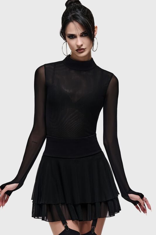 T-shirt manches longues Gothic de KIHILIST by KILLSTAR - Shadow High Neck Top - XS à 4XL - pour Femme - noir - KIHILIST by KILLSTAR