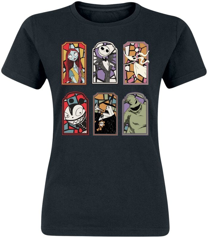 T-Shirt Manches courtes Disney de L'Étrange Noël De Monsieur Jack - Personnages Vitrail - S à XXL - pour Femme - noir - L'Étrange Noël De Monsieur Jack
