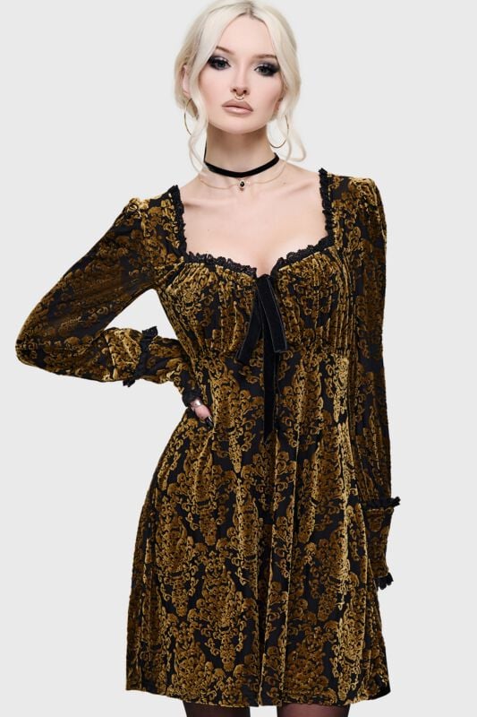 Robe courte Gothic de Killstar - What Darkness Returns - Sitri Mini Dress - XS à 4XL - pour Femme - noir/or - Killstar