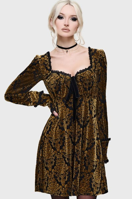 Robe courte Gothic de Killstar - What Darkness Returns - Sitri Mini Dress - XS à 4XL - pour Femme - noir/or - Killstar