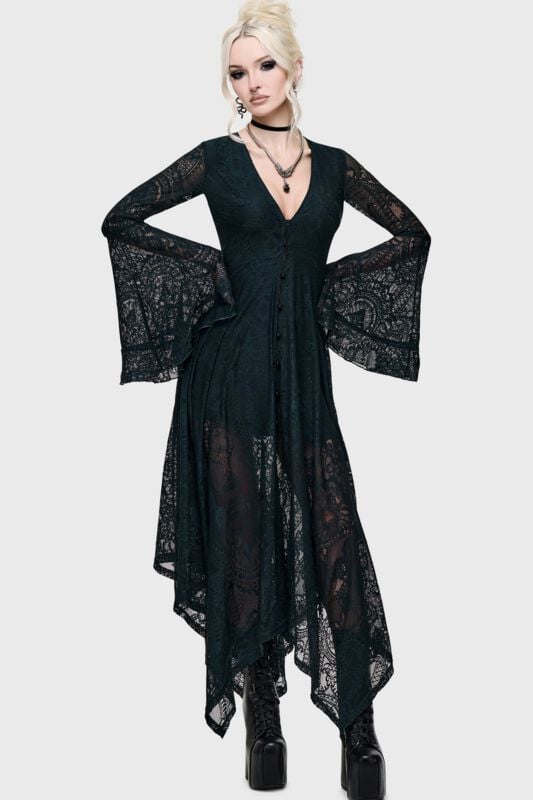 Robe mi-longue Gothic de Killstar - What Darkness Returns - Bella's Curse Midi Dress - XS à 4XL - pour Femme - vert foncé - Killstar