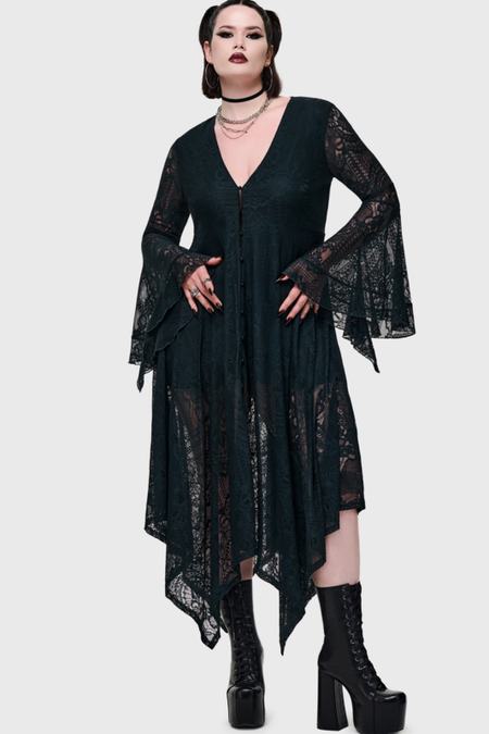 Robe mi-longue Gothic de Killstar - What Darkness Returns - Bella's Curse Midi Dress - XS à 4XL - pour Femme - vert foncé - Killstar - View 2