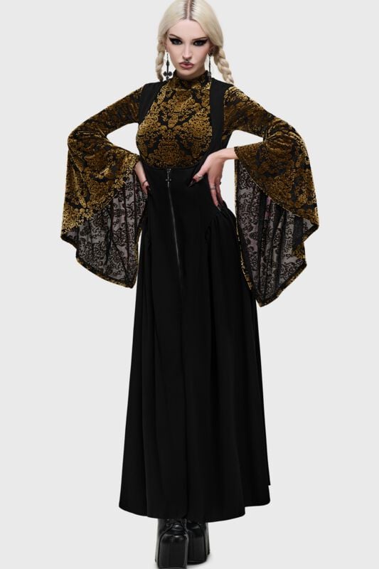 T-shirt manches longues Gothic de Killstar - What Darkness Returns - Vassago's Revenge Long Sleeve Top - XS à XXL - pour Femme - noir/or - Killstar