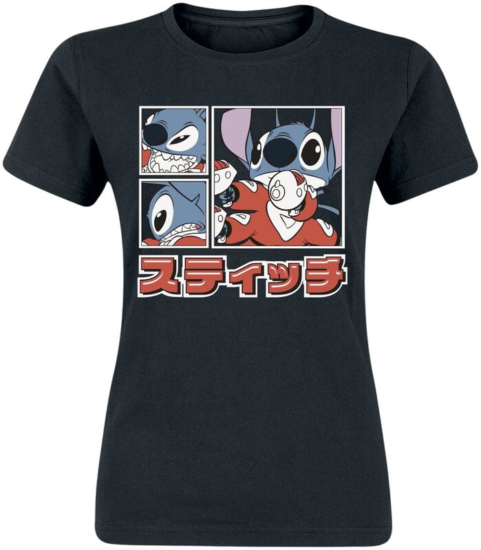 T-Shirt Manches courtes Disney de Lilo & Stitch - Style Japonais - S à XXL - pour Femme - noir - Lilo & Stitch