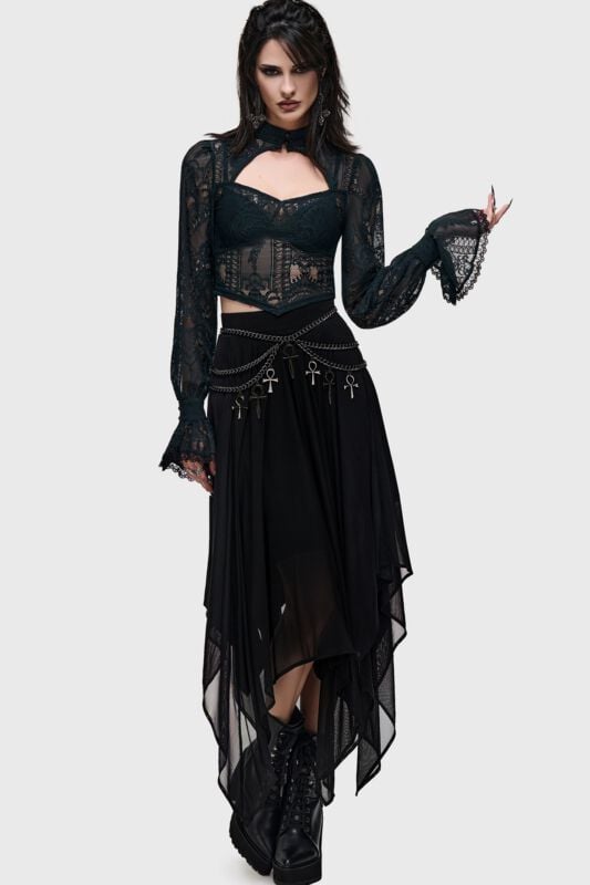 T-shirt manches longues Gothic de Killstar - What Darkness Returns - Bella's Curse Top - XS à XXL - pour Femme - vert foncé - Killstar
