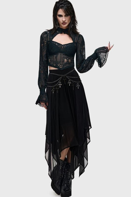 T-shirt manches longues Gothic de Killstar - What Darkness Returns - Bella's Curse Top - XS à XXL - pour Femme - vert foncé - Killstar