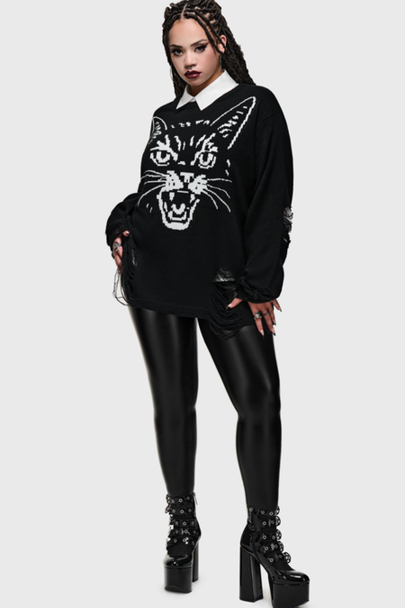 Sweat-shirt Gothic de Killstar - What Darkness Returns - Fang Knitted Sweater - XS à 4XL - pour Femme - noir - Killstar - View 2
