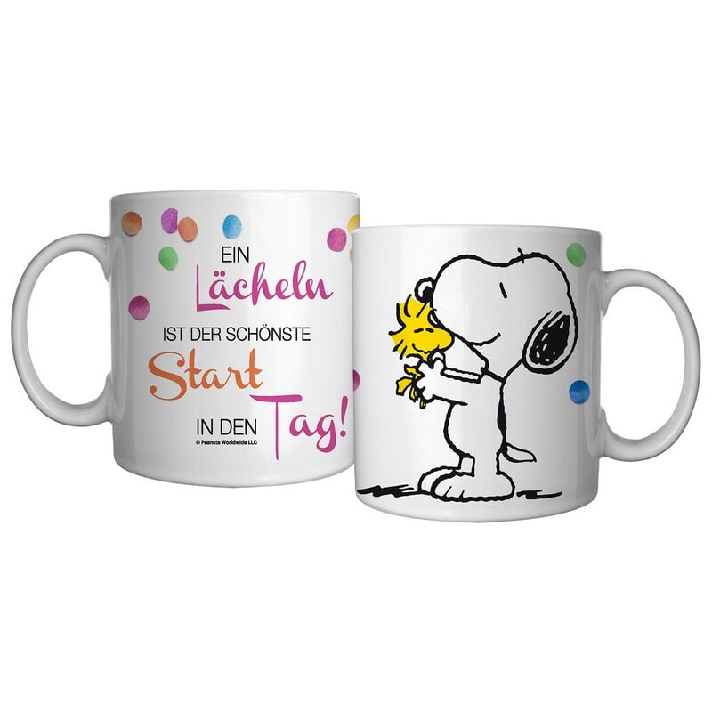 Mug  de Snoopy - Ein Lächeln ist der schönste Start in den Tag! - pour Indifférent - blanc - Snoopy