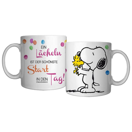 Mug  de Snoopy - Ein Lächeln ist der schönste Start in den Tag! - pour Indifférent - blanc - Snoopy