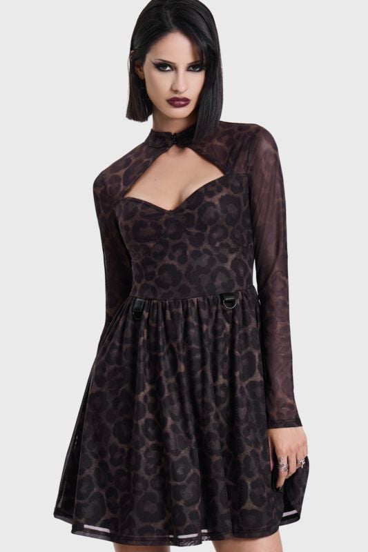 Robe courte Gothic de Killstar - LEOPARD MINI DRESS - XS à 4XL - pour Femme - marron - Killstar