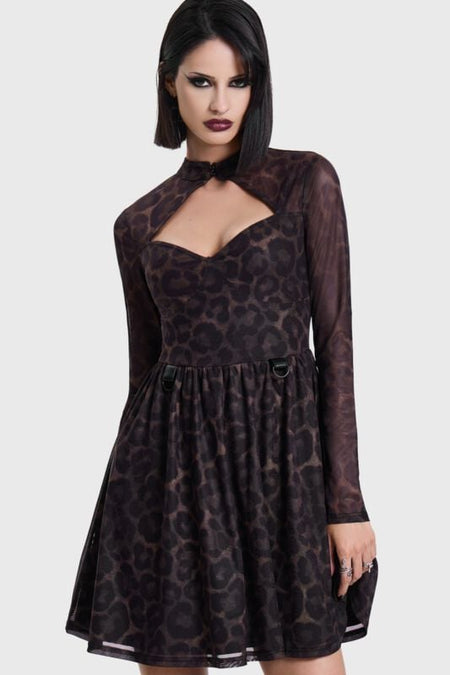 Robe courte Gothic de Killstar - LEOPARD MINI DRESS - XS à 4XL - pour Femme - marron - Killstar