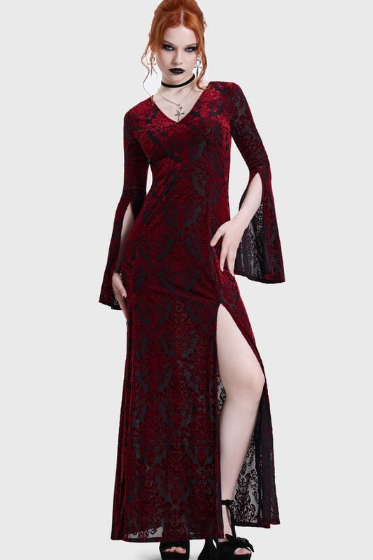 Robe longue Gothic de Killstar - DAEMON'S CURSE MAXI DRESS - XS à 4XL - pour Femme - noir/rouge - Killstar