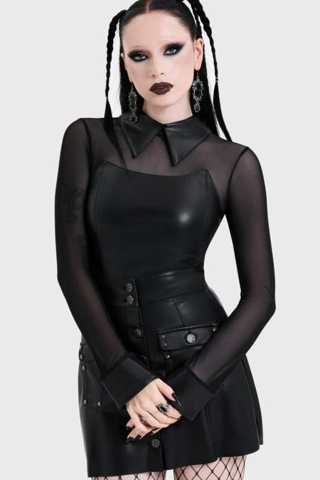 T-shirt manches longues Gothic de KIHILIST by KILLSTAR - Nova Collared Corset Top - S à 4XL - pour Femme - noir - KIHILIST by KILLSTAR