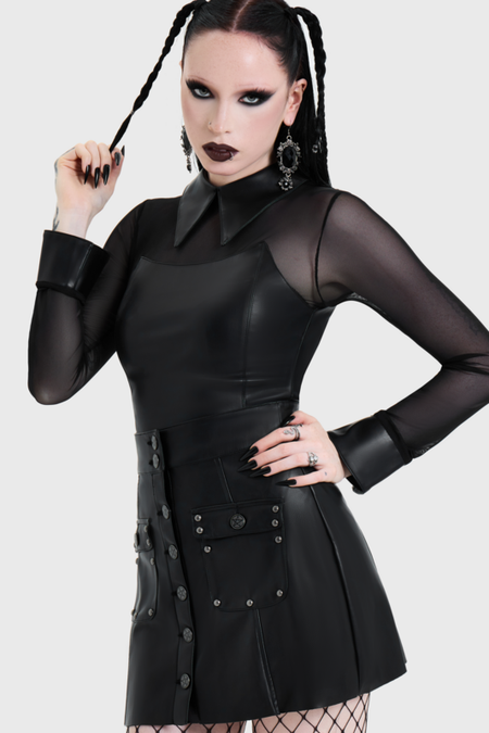 T-shirt manches longues Gothic de KIHILIST by KILLSTAR - Nova Collared Corset Top - S à 4XL - pour Femme - noir - KIHILIST by KILLSTAR - View 2