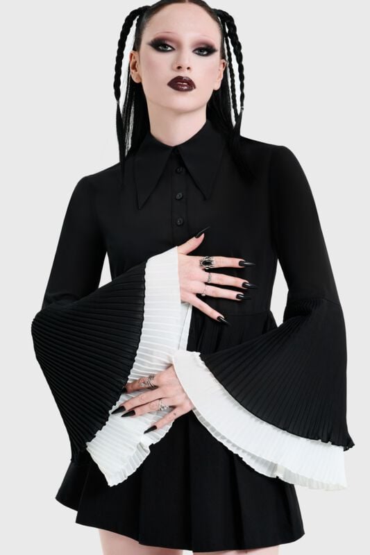 Chemisier Gothic de KIHILIST by KILLSTAR - OBSIDIENNE PLEATED SHIRT - XS à 4XL - pour Femme - noir - KIHILIST by KILLSTAR