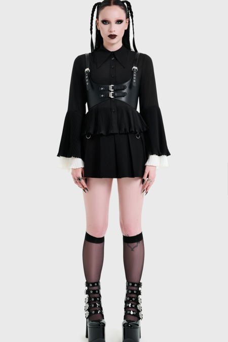 Chemisier Gothic de KIHILIST by KILLSTAR - OBSIDIENNE PLEATED SHIRT - XS à 4XL - pour Femme - noir - KIHILIST by KILLSTAR - View 2