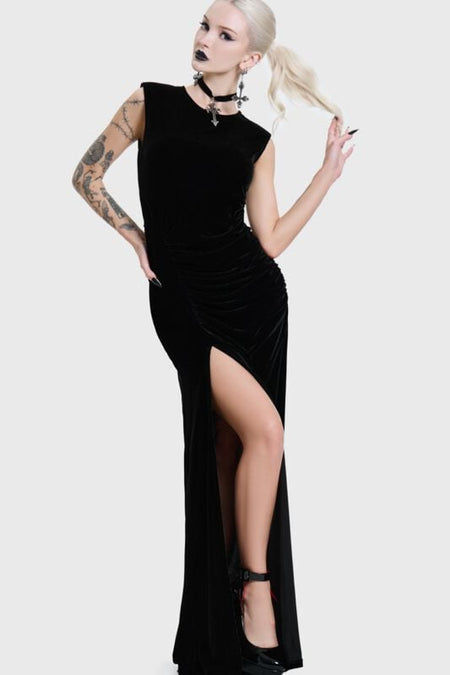 Robe longue Gothic de KIHILIST by KILLSTAR - NOVA VELVET KNOT MAXI DRESS - XS à XXL - pour Femme - noir - KIHILIST by KILLSTAR