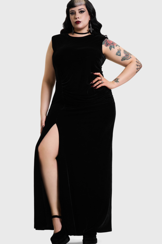 Robe longue Gothic de KIHILIST by KILLSTAR - NOVA VELVET KNOT MAXI DRESS - XS à XXL - pour Femme - noir - KIHILIST by KILLSTAR - View 2