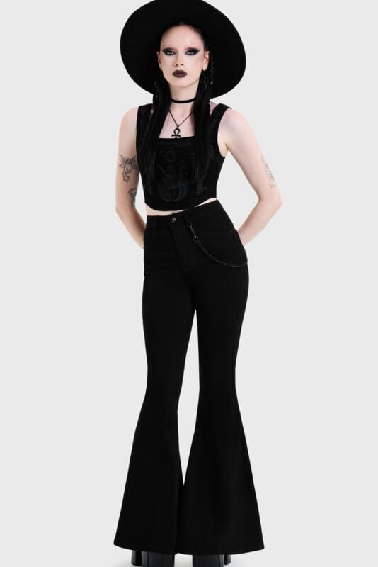 Jean Gothic de KIHILIST by KILLSTAR - SKULL FLARED JEANS - XS à 4XL - pour Femme - noir - KIHILIST by KILLSTAR