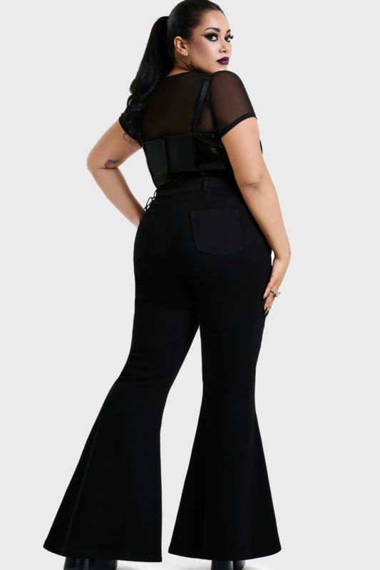 Jean Gothic de KIHILIST by KILLSTAR - SKULL FLARED JEANS - XS à 4XL - pour Femme - noir - KIHILIST by KILLSTAR - View 2