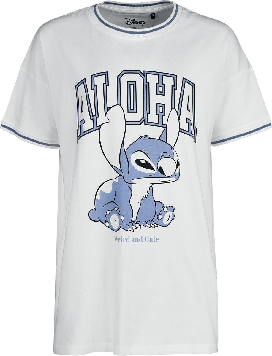 T-Shirt Oversize Disney de Lilo & Stitch - Aloha Weird And Cute - Oversize - S à XXL - pour Femme - blanc - Lilo & Stitch