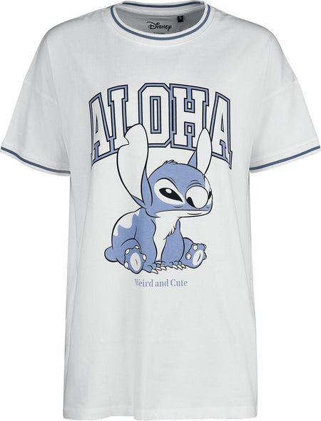 T-Shirt Oversize Disney de Lilo & Stitch - Aloha Weird And Cute - Oversize - S à XXL - pour Femme - blanc - Lilo & Stitch