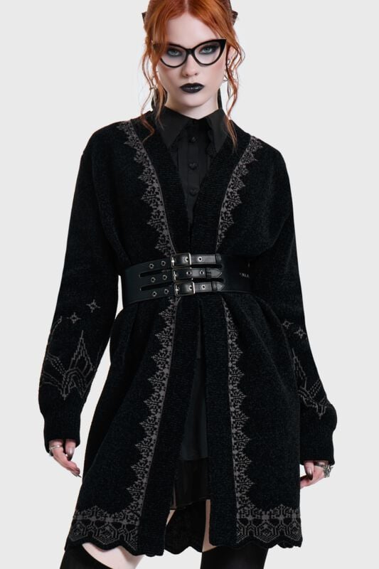 Gilets & Ponchos Gothic de Killstar - CATHEDRA SPIRES KNITTED CARDIGAN - XS à 4XL - pour Femme - noir/rouge - Killstar