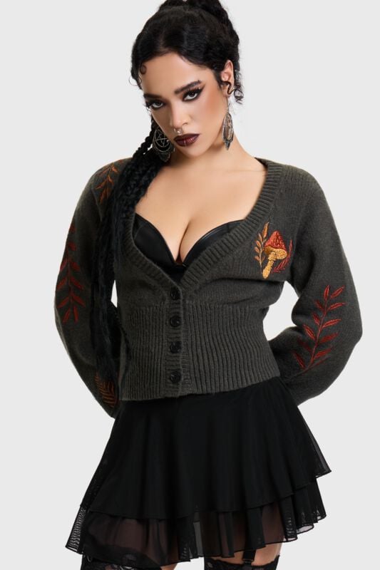 Gilets & Ponchos Gothic de Killstar - Faela Cropped Knitted Cardigan - XS à 4XL - pour Femme - vert foncé - Killstar