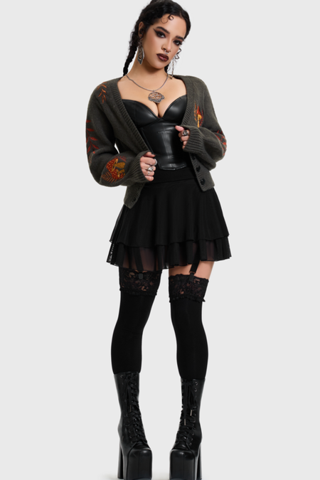 Gilets & Ponchos Gothic de Killstar - Faela Cropped Knitted Cardigan - XS à 4XL - pour Femme - vert foncé - Killstar - View 2