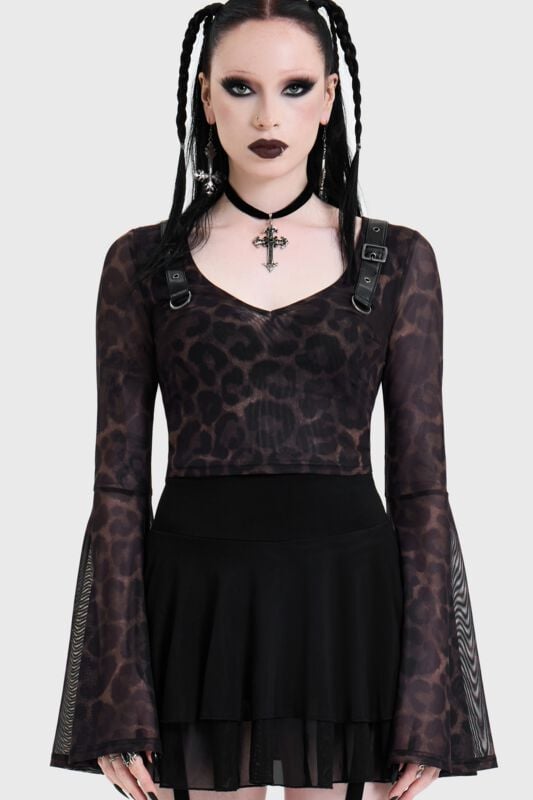 Chemisier Gothic de Killstar - LEOPARD FLARED SLEEVE TOP - XS à 4XL - pour Femme - marron - Killstar