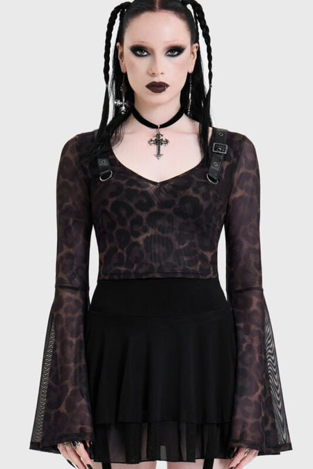 Chemisier Gothic de Killstar - LEOPARD FLARED SLEEVE TOP - XS à 4XL - pour Femme - marron - Killstar
