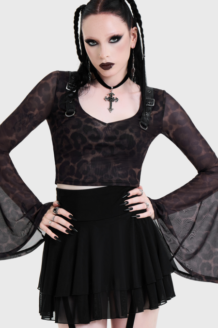 Chemisier Gothic de Killstar - LEOPARD FLARED SLEEVE TOP - XS à 4XL - pour Femme - marron - Killstar - View 2