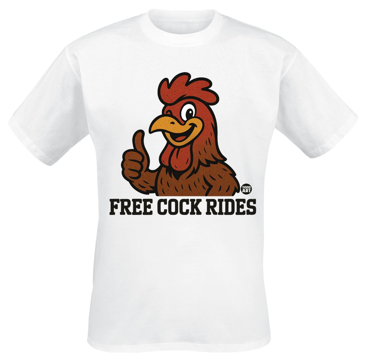 T-Shirt Manches courtes Fun de Todd Goldman - Free Cock Rides Rooster - M à 3XL - pour Homme - blanc - Todd Goldman