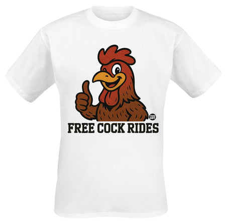 T-Shirt Manches courtes Fun de Todd Goldman - Free Cock Rides Rooster - M à 3XL - pour Homme - blanc - Todd Goldman
