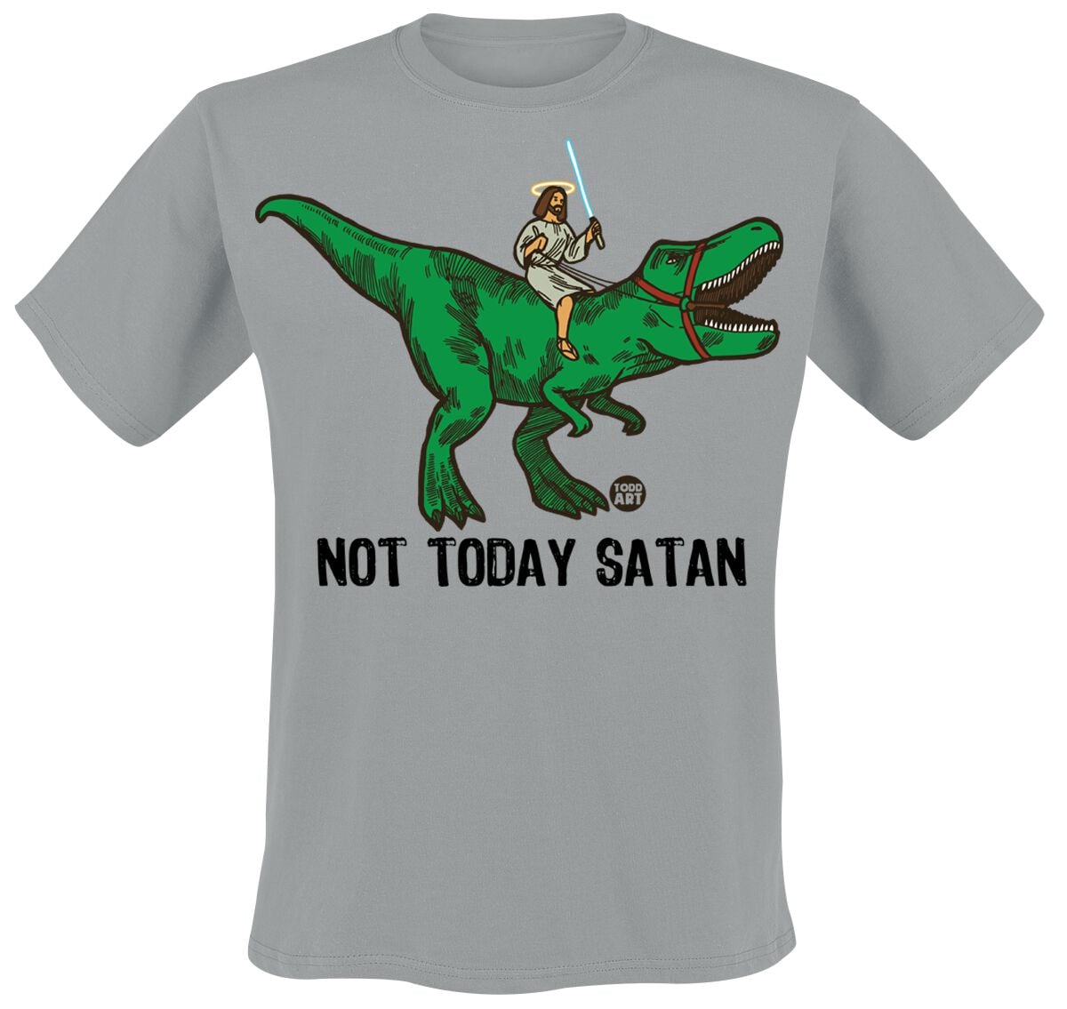 T-Shirt Manches courtes Fun de Todd Goldman - Not Today Satan - Jesus Dino - M à 3XL - pour Homme - gris - Todd Goldman