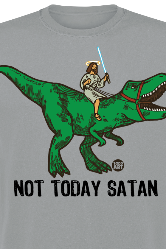T-Shirt Manches courtes Fun de Todd Goldman - Not Today Satan - Jesus Dino - M à 3XL - pour Homme - gris - Todd Goldman - View 2