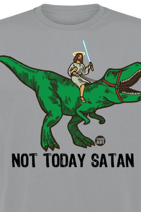 T-Shirt Manches courtes Fun de Todd Goldman - Not Today Satan - Jesus Dino - M à 3XL - pour Homme - gris - Todd Goldman - View 2