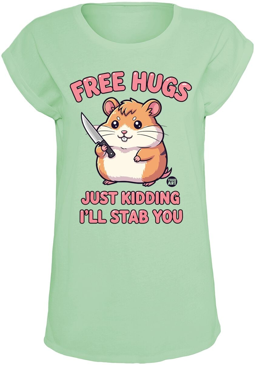 T-Shirt Manches courtes Fun de Todd Goldman - Free Hugs - Just Kidding - I'll Stab You - S à XXL - pour Femme - menthe - Todd Goldman