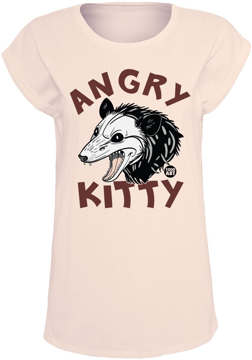 T-Shirt Manches courtes Fun de Todd Goldman - Angry Kitty - Opossum - S à XXL - pour Femme - vieux rose - Todd Goldman
