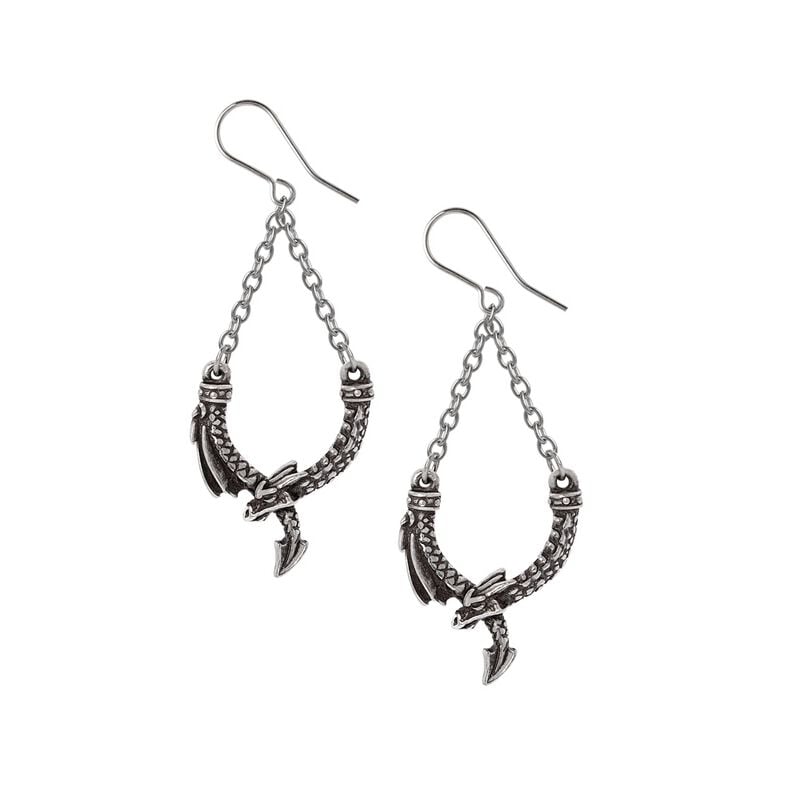 Boucles d'oreilles Gothic de Alchemy Gothic - Dragon`s Lure Danglers - pour Femme - couleur argent - Alchemy Gothic
