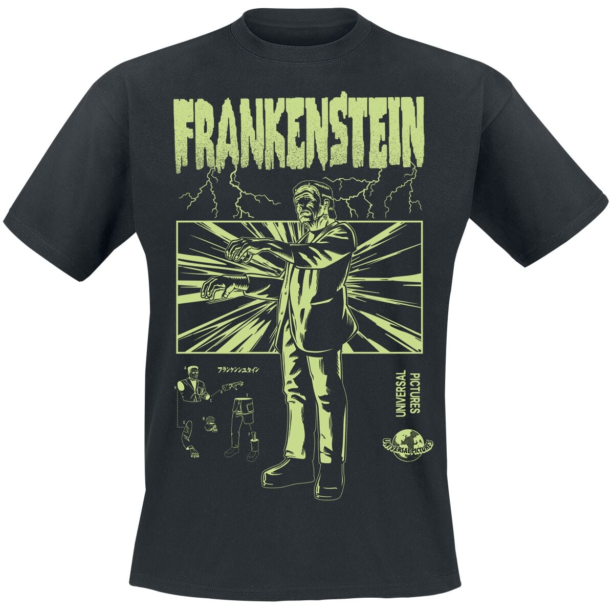 T-Shirt Manches courtes  de Monstres Universels - Frankenstein Retro - S à XXL - pour Homme - noir - Monstres Universels