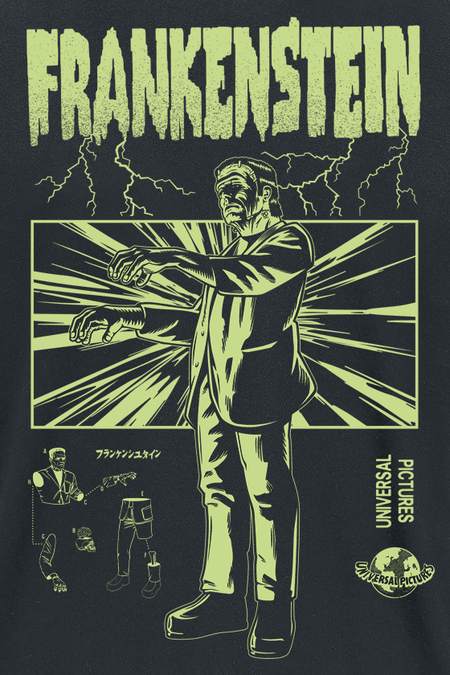 T-Shirt Manches courtes  de Monstres Universels - Frankenstein Retro - S à XXL - pour Homme - noir - Monstres Universels - View 2