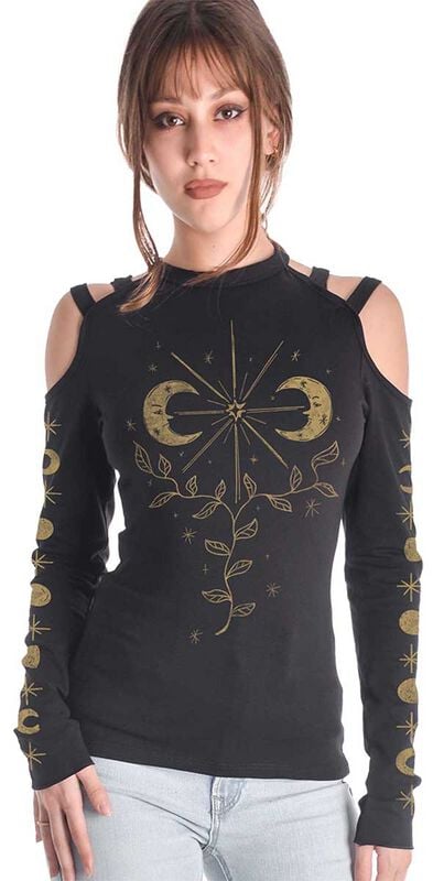 T-shirt manches longues  de Outer Vision - Étoiles & Lune - S à 4XL - pour Femme - noir - Outer Vision