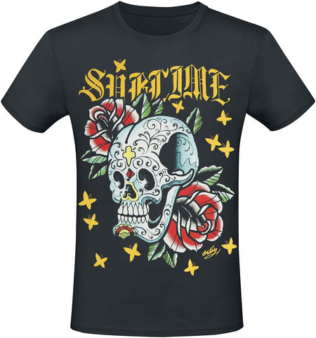 T-Shirt Manches courtes  de Sublime - Flowers Skull - S à 3XL - pour Homme - noir - Sublime