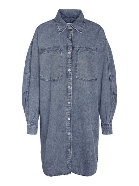 Robe mi-longue  de Noisy May - NMENZA RICA LS SHIRT DRESS MG004MB NOOS - XS à XL - pour Femme - bleu - Noisy May