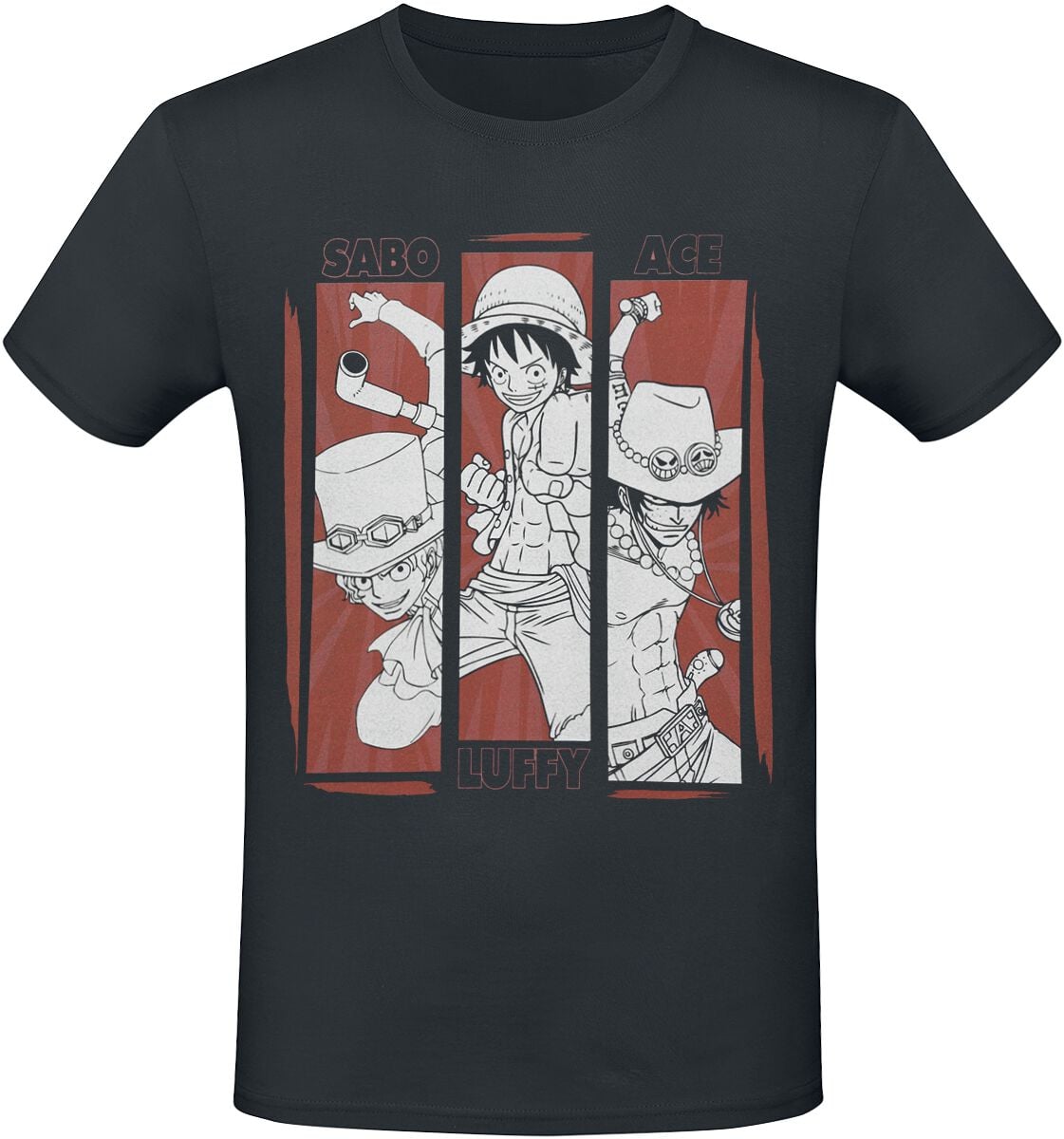 T-Shirt Manches courtes  de One Piece - Ruffy, Sabo And Ace - S à XXL - pour Homme - noir - One Piece