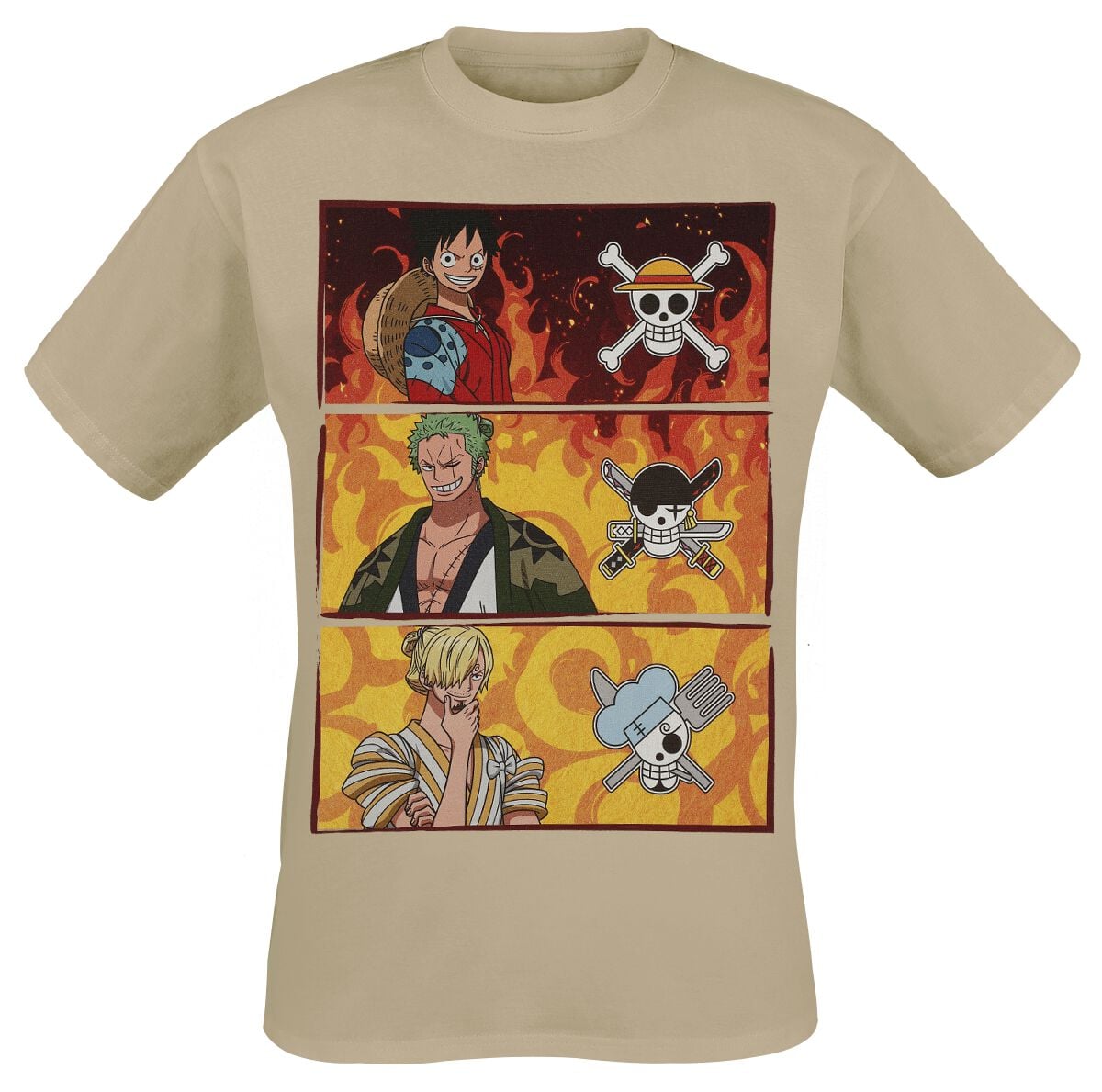 T-Shirt Manches courtes  de One Piece - Ruffy, Zoro And Sanji - S à XXL - pour Homme - sable - One Piece