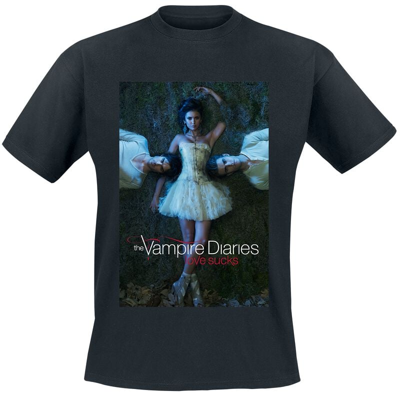T-Shirt Manches courtes  de The Vampire Diaries - Vampire Diaries Elena With Stefan And Damon - S à 3XL - pour Unisexe - noir - The Vampire Diaries